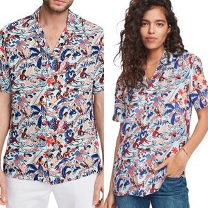 Scotch & Soda Red Blue Unisex Keoni Short Sleeve Hawaiian Shirt Small